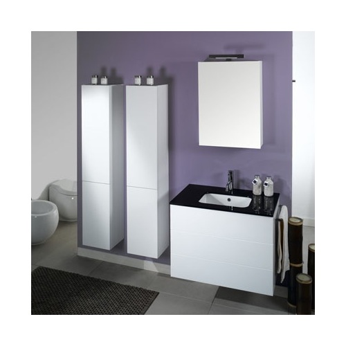 Bathroom Vanity, Iotti NT7, Vanity Set with Water Basin, Medicine Cabinet and Black Glass Top NT7