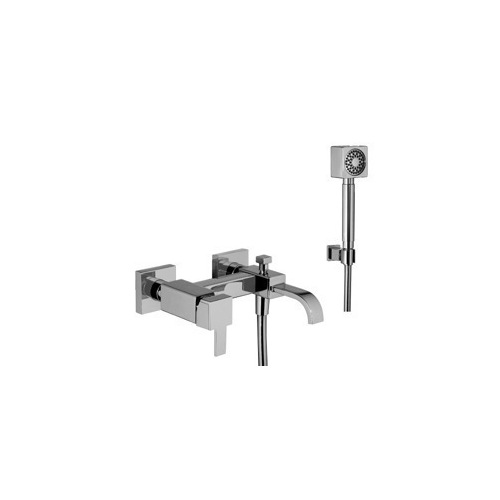 Bathtub and Shower Faucet, Ponsi 73/1 CR, Wall Mounted Chrome Bath Shower Mixer With Flexible Hose and 4-Function Handshower 73/1 CR