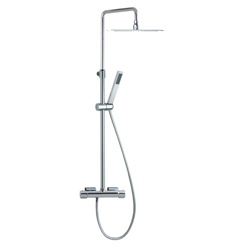 Shower Column, Ramon Soler US-2654RK300, Wall Mounted Brass Thermostatic Shower Mixer With Rainhead and Hand Shower Set In Chrome Finish US-2654RK300