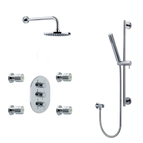 Shower Set, Ramon Soler US-3346D, 5 Piece Shower Set with Rough, Mixer, Tub Set, Shower Head, and Body Spray US-3346D