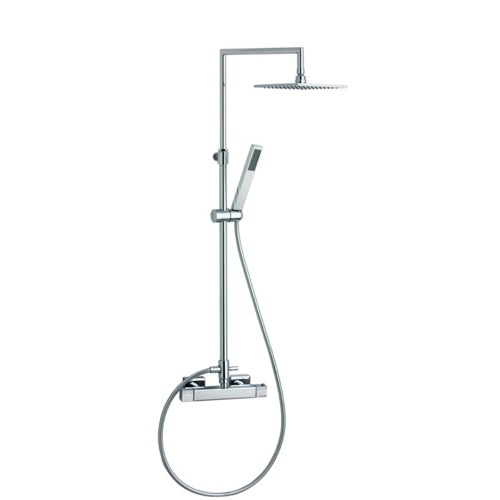 Shower Column, Ramon Soler US-4754RK200, Wall Mounted Brass Thermostatic Shower Mixer With Rainhead and Hand Shower Set In Chrome Finish US-4754RK200