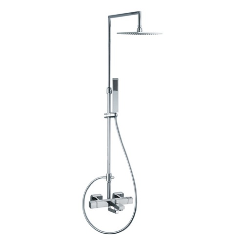 Shower Column, Ramon Soler US-4756RK200, Wall Mounted Brass Thermostatic Tub and Shower Mixer With Rainhead and Hand Shower Set In Chrome Finish US-4756RK200