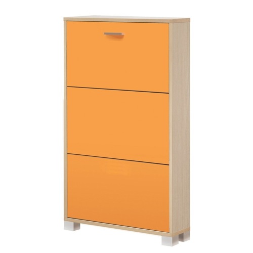 Shoe Rack, Sarmog 753NO-M, 3 Folding Door Shoes Rack With Natural Oak Base and Melon Doors 753NO-M