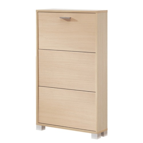 Shoe Rack, Sarmog 753NO, Natural Oak Shoe Rack With 3 Folding Single-Depth Doors 753NO
