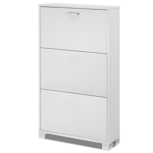 Shoe Rack, Sarmog 753SW, Slub White Shoe Rack With 3 Folding Single-Depth Doors 753SW