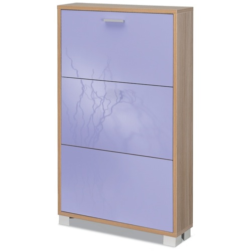 Shoe Rack, Sarmog 753WA-GS, Shoe Rack With 3 Folding Single-Depth Doors With Natural Oak Base and Glossy Wisteria Doors 753WA-GS