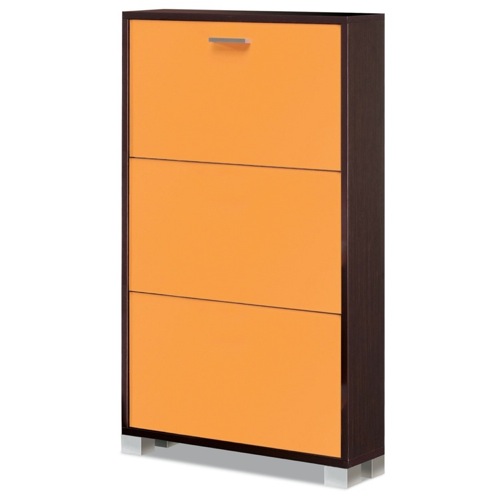 Shoe Rack, Sarmog 753WE-M, 3 Folding Single-Depth Doors Shoes Rack With Wenge Base and Melon Doors 753WE-M