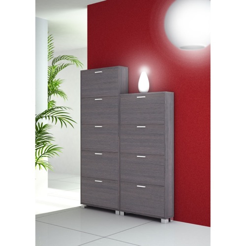 Shoe Rack, Sarmog 754-755GO, Gray Oak Shoe Racks With Folding Single-Depth Doors 754-755GO