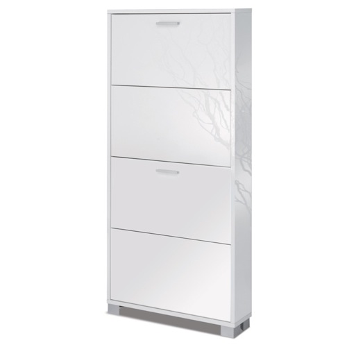 Shoe Rack, Sarmog 754GW, Glossy White Shoe Rack With 4 Folding Single-Depth Doors 754GW