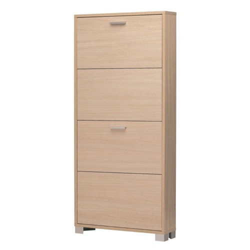 Shoe Rack, Sarmog 754NO, Natural Oak Shoe Rack With 4 Folding Single-Depth Doors 754NO