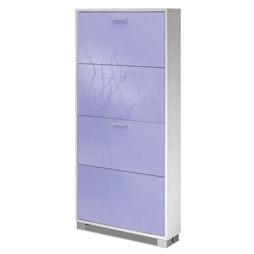 Shoe Rack, Sarmog 754SW-GS, Glossy Wisteria Doors Shoes Rack With 4 Folding Single-Depth Doors With Slub White Base 754SW-GS