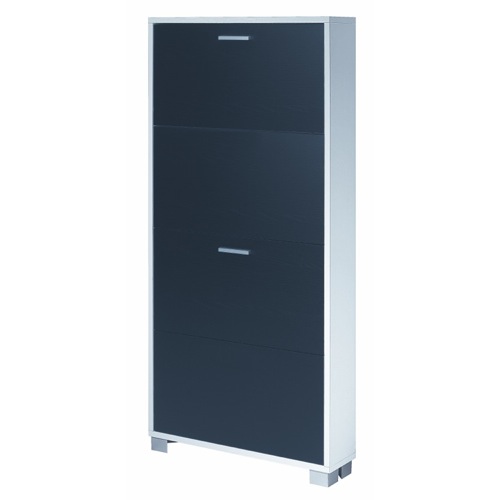 Shoe Rack, Sarmog 754SW-SB, 4 Folding Slub Black Doors Shoes Rack With Slub White Base 754SW-SB