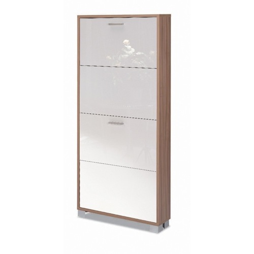 Shoe Rack, Sarmog 754WA-GW, Shoes Rack With 4 Folding Single-Depth Doors With Natural Oak Base and Glossy White Doors 754WA-GW