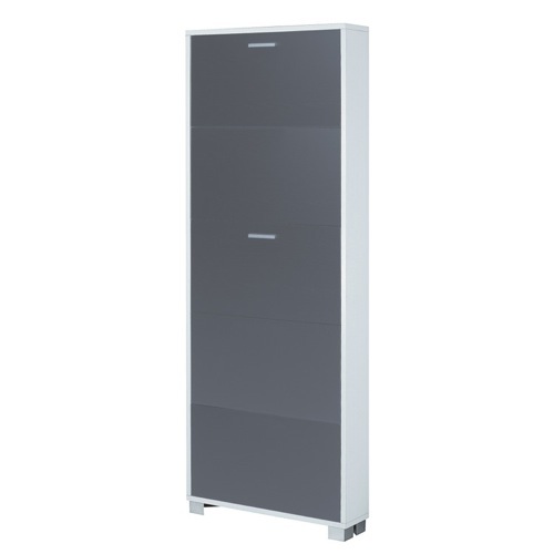Shoe Rack, Sarmog 755SW-SB, Shoe Rack with 5 Folding Single-Depth Doors With Slub White Base and Slub Black Doors 755SW-SB