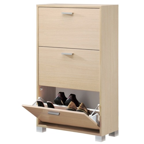 Shoe Rack, Sarmog 763NO, Natural Oak Shoe Rack with 3 Folding Double-Depth Doors 763NO