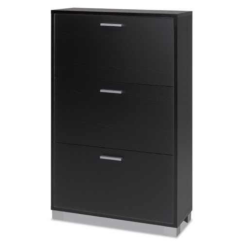 Shoe Rack, Sarmog 763SB, Slub Black Shoe Rack with 3 Folding Double-Depth Doors 763SB