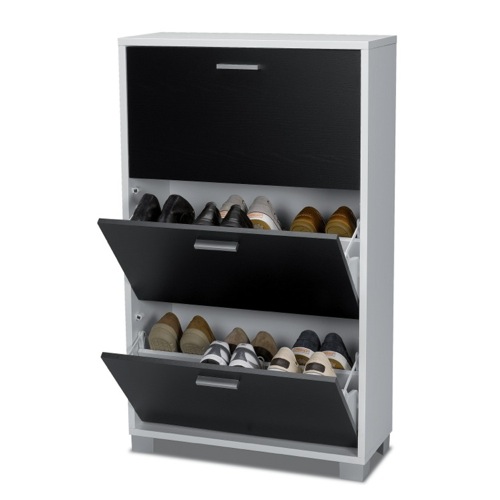 Shoe Rack, Sarmog 763SW-SB, Slub Black Doors Shoes Rack with 3 Folding Double-Depth Doors With Slub White Base 763SW-SB