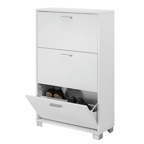 Shoe Rack, Sarmog 763SW, Slub White Shoe Rack with 3 Folding Double-Depth Doors 763SW