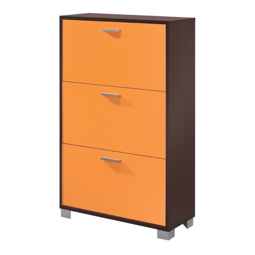 Shoe Rack, Sarmog 763WE-M, Shoe Rack with 3 Folding Double-Depth Melon Doors With Wenge Base 763WE-M
