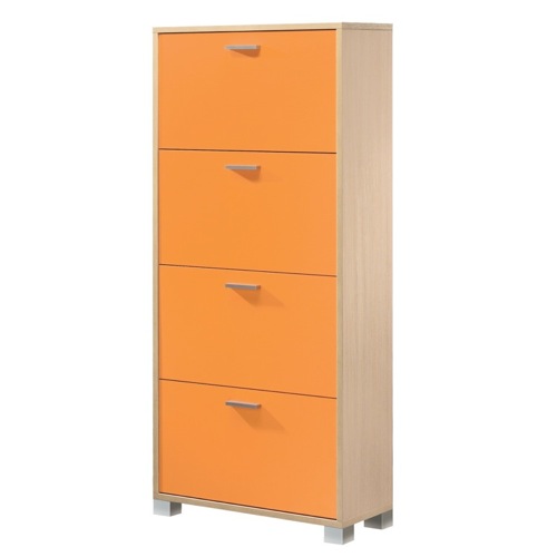 Shoe Rack, Sarmog 764NO-M, Shoe Rack With 4 Folding Double-Depth Doors With Natural Oak Base and Melon Doors 764NO-M