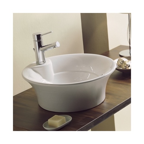 Bathroom Sink, Scarabeo 8004, Round White Ceramic Vessel Sink 8004