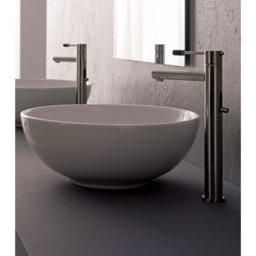 Bathroom Sink, Scarabeo 8009, Round White Ceramic Vessel Sink 8009
