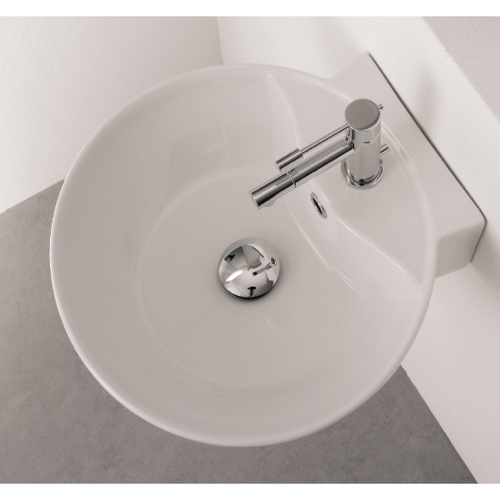 Bathroom Sink, Scarabeo 8009/R, Round White Ceramic Wall Mounted or Vessel Sink 8009/R