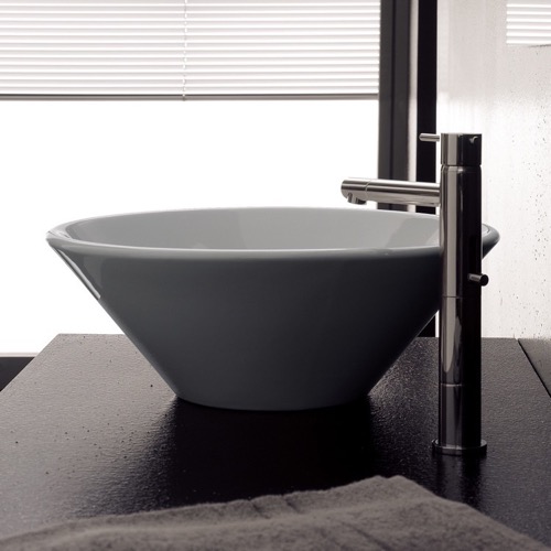 Bathroom Sink, Scarabeo 8010, Round White Ceramic Vessel Sink 8010
