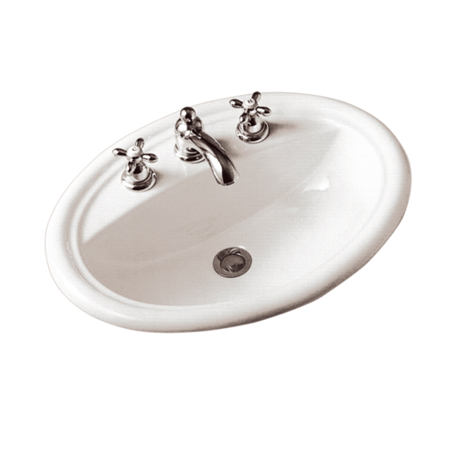Bathroom Sink, Scarabeo 8023, Oval Shaped White Ceramic Self Rimming Bathroom Sink 8023