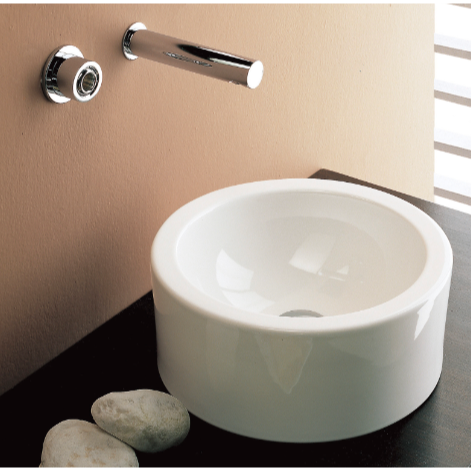 Bathroom Sink, Scarabeo 8034, Round White Ceramic Vessel Sink 8034