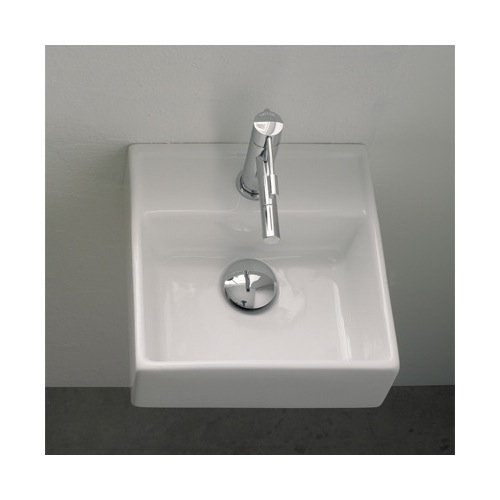 Bathroom Sink, Scarabeo 8036, Square White Ceramic Wall Mounted or Vessel Sink 8036