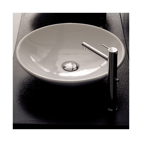 Bathroom Sink, Scarabeo 8044, Round White Ceramic Vessel Sink 8044