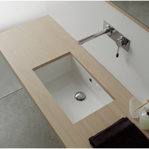 Bathroom Sink, Scarabeo 8091, Rectangular White Ceramic Undermount Sink 8091
