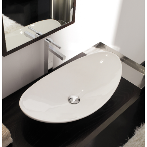 Bathroom Sink, Scarabeo 8206, Oval-Shaped White Ceramic Vessel Sink 8206