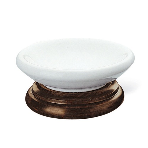 Soap Dish, StilHaus 717, Counter White Ceramic Soap Dish with Wood Base 717