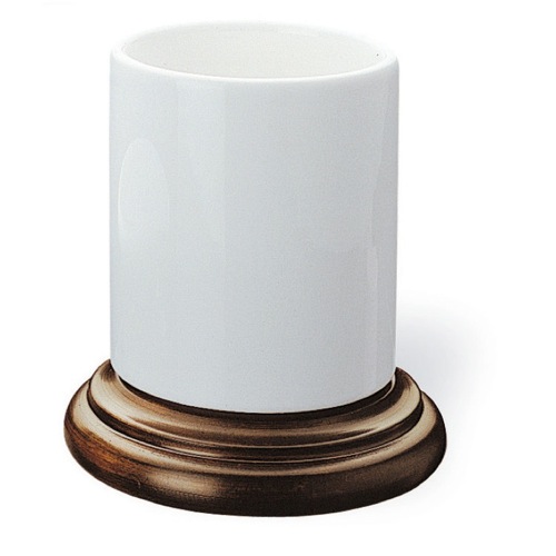 Toothbrush Holder, StilHaus 716, Counter White Ceramic Toothbrush Holder with Wood Base 716