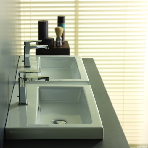 Bathroom Sink, Tecla 4001011, Rectangular White Ceramic Self Rimming, Wall Mounted or Vessel Bathroom Sink 4001011