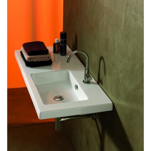 Bathroom Sink, Tecla CO02011, Rectangular White Ceramic Wall Mounted, Vessel, or Built-In Sink CO02011