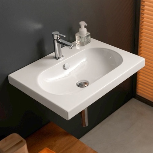 Bathroom Sink, Tecla EDW1011, Rectangular White Ceramic Wall Mounted, Vessel, or Built-In Sink EDW1011
