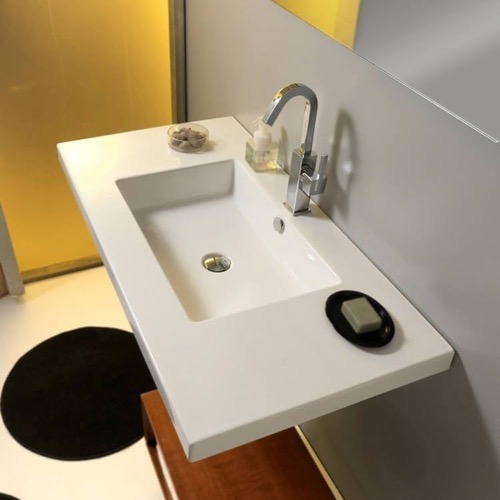 Bathroom Sink, Tecla MAR03011, Rectangular White Ceramic Wall Mounted, Vessel, or Built-In Sink MAR03011