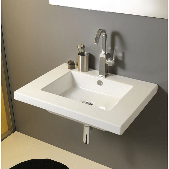 Bathroom Sink, Tecla MAR01011, Rectangular White Ceramic Wall Mounted, Vessel, or Built-In Sink MAR01011