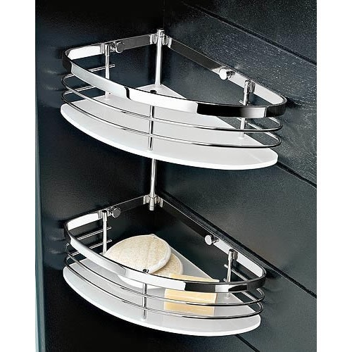 Shower Basket, Toscanaluce 1303, Chromed Brass And Plexiglass Double Tier Corner Shower Basket 1303