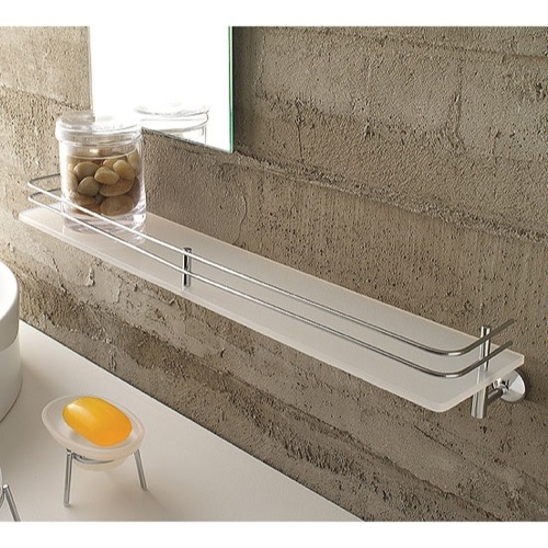 Bathroom Shelf, Toscanaluce 1513, Frosted Glass 24 Inch Bath Bathroom Shelf With Railing 1513