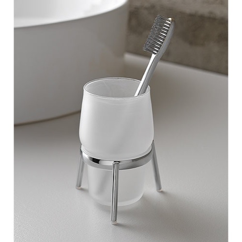 Toothbrush Holder, Toscanaluce 1562, Round Frosted Glass Tumbler With Chrome Base 1562