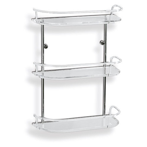 Bathroom Shelf, Toscanaluce 2543, 16 Inch Triple Tier Clear Glass Bathroom Shelf With Railing 2543