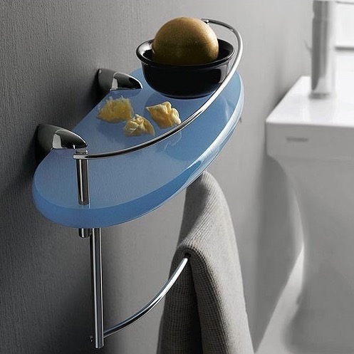 Bathroom Shelf, Toscanaluce 5538, Plexiglass 14 Inch Bathroom Shelf with Rail and Towel Bar 5538