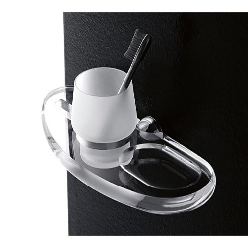 Toothbrush Holder, Toscanaluce 6015, Wall Mounted Frosted Glass Tumbler with Plexiglass Holder and Soap Dish 6015