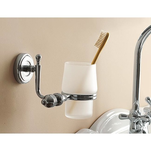 Toothbrush Holder, Toscanaluce 6502V, Wall Mounted Classic-Style Round Frosted Glass Toothbrush Holder 6502V