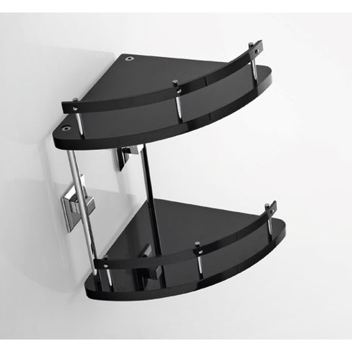 Bathroom Shelf, Toscanaluce G233, Triangular Plexiglass Double Corner Bathroom Shelf with Chrome Mounts G233
