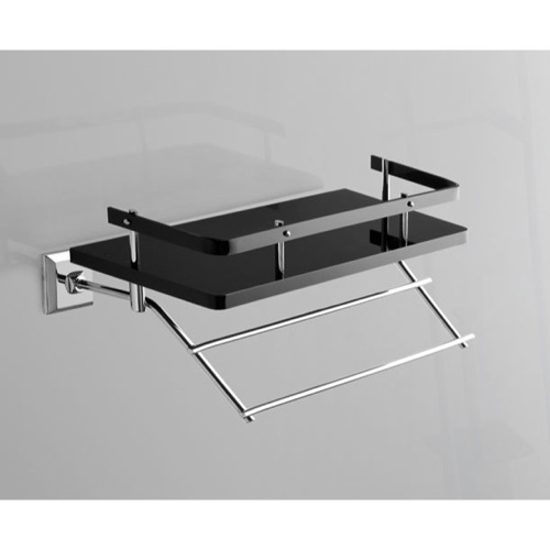 Bathroom Shelf, Toscanaluce G238, Plexiglass 14 Inch Bathroom Shelf with Rail, Towel Rack, and Chrome Mounts G238